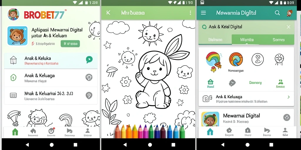Tampilan antarmuka aplikasi Mewarnai Digital BROBET77 yang menarik dan interaktif.