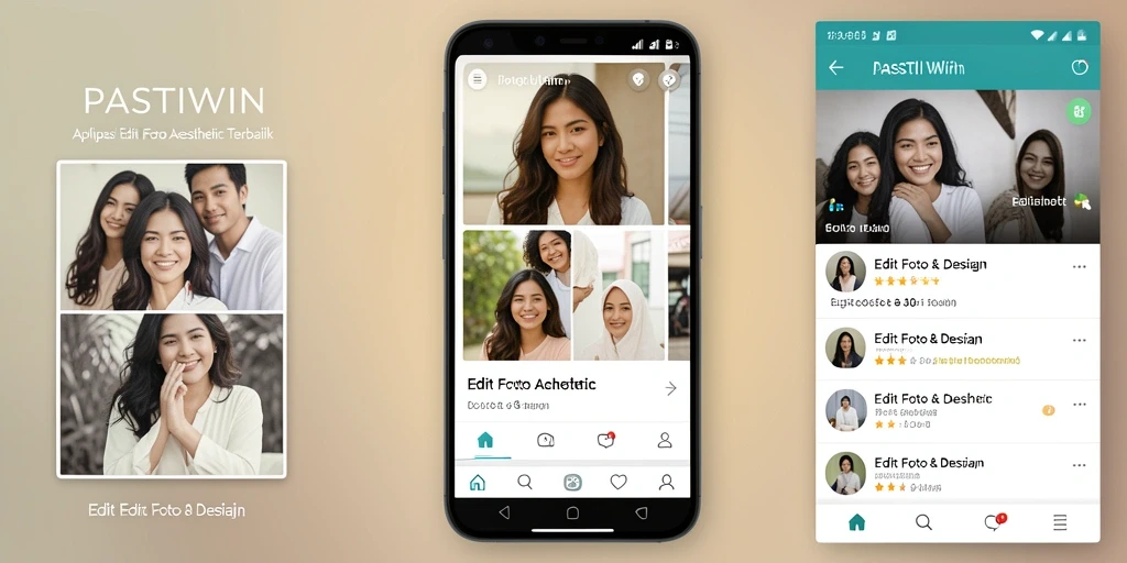Screenshot antarmuka aplikasi PASTIWIN dengan fitur Edit Foto Aesthetic.